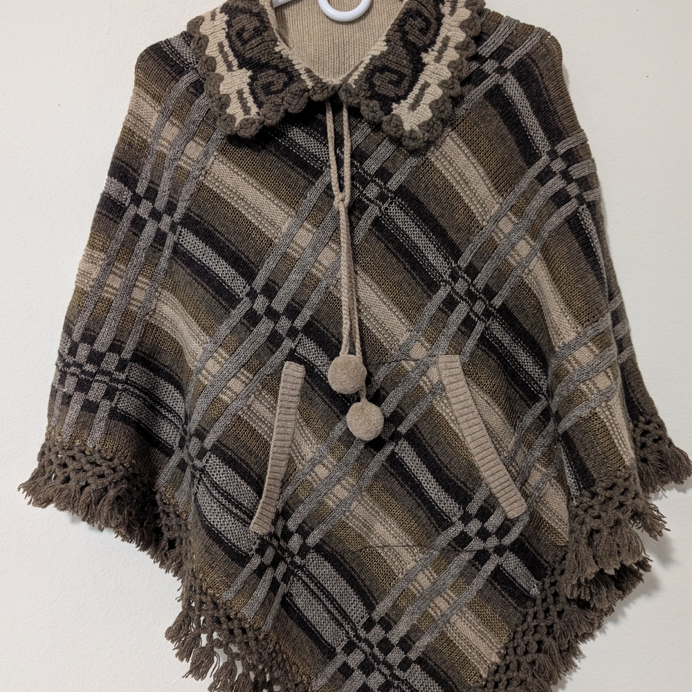 Ralph Lauren Double RL Tan and Brown Plaid Poncho